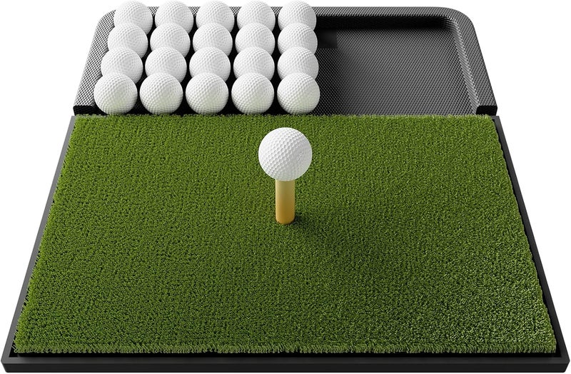 Ponsonbay Integrated Golf Mat with Ball Tray, Small Thickening Golf Mats Practice Outdoor & Indoor, Artificial Grass with Anti-Slip Rubber Bottom Mat for Driving, Chipping Swing - Image 1